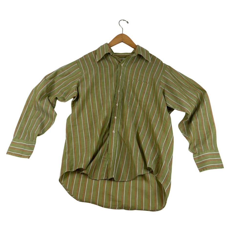Vintage Andhurst Green Orange Striped Button Down Shirt Long Sleeve Mens L